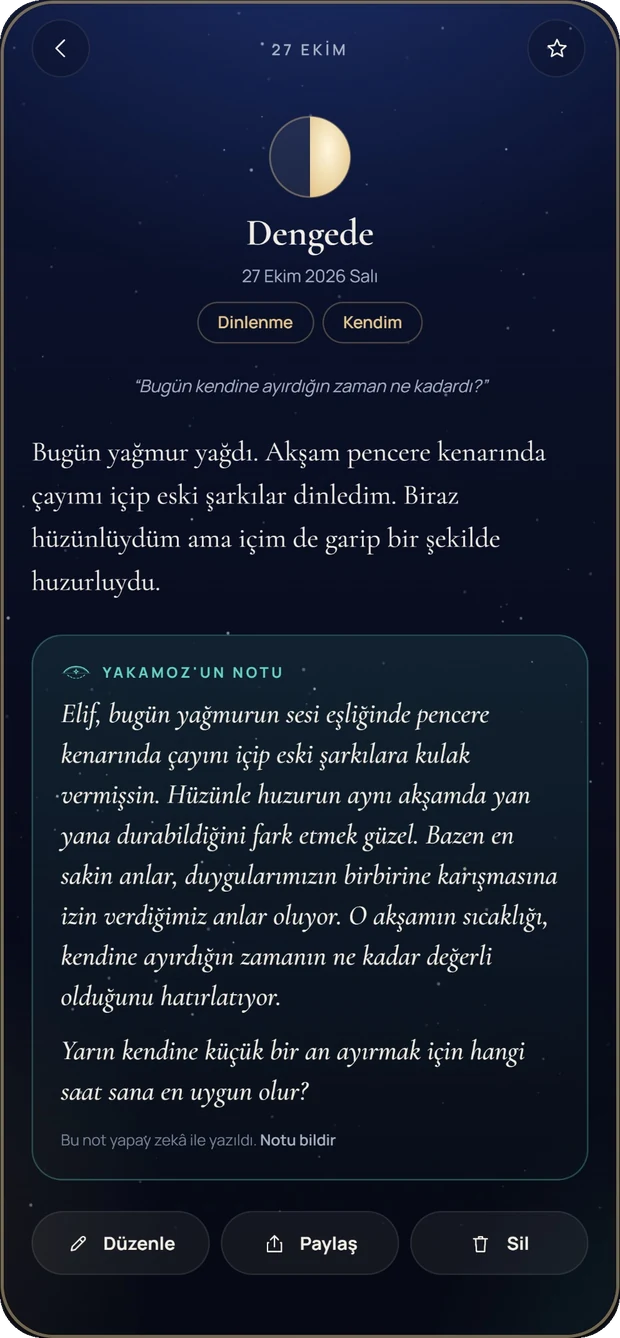 Yakamoz'un notu ekranı