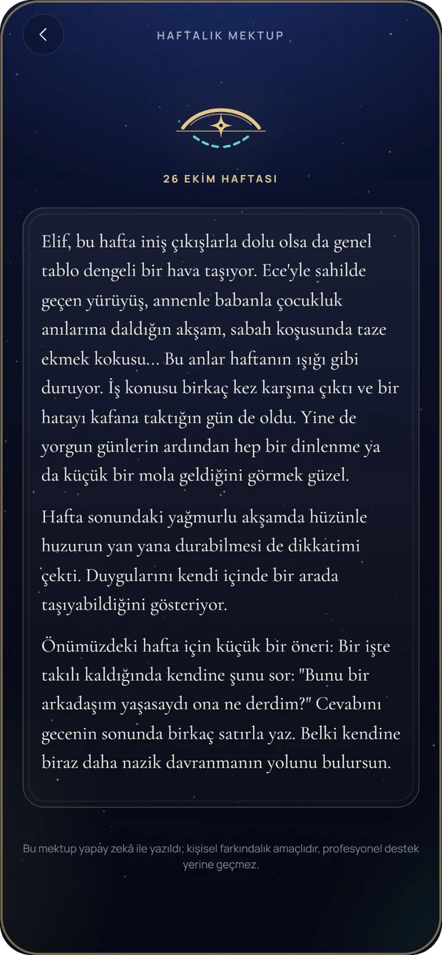 Haftalık mektup ekranı